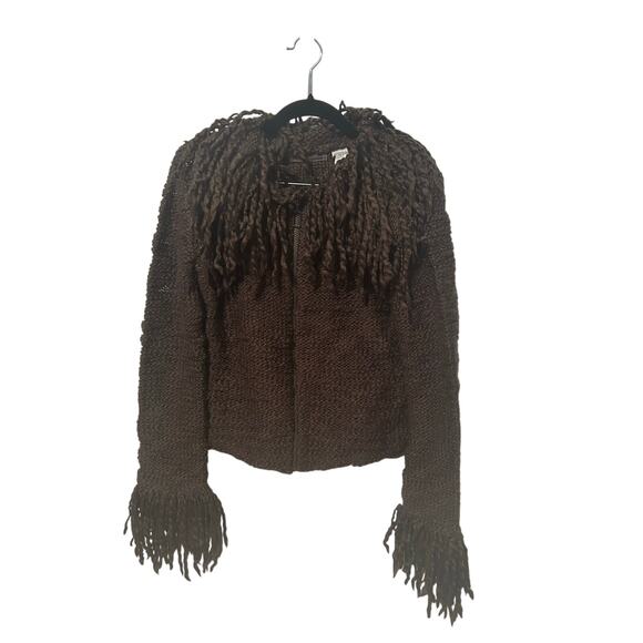 Lucidity Green Wool Blend Fringe Knit Zip Up Jacket Large - Picture 1 of 4